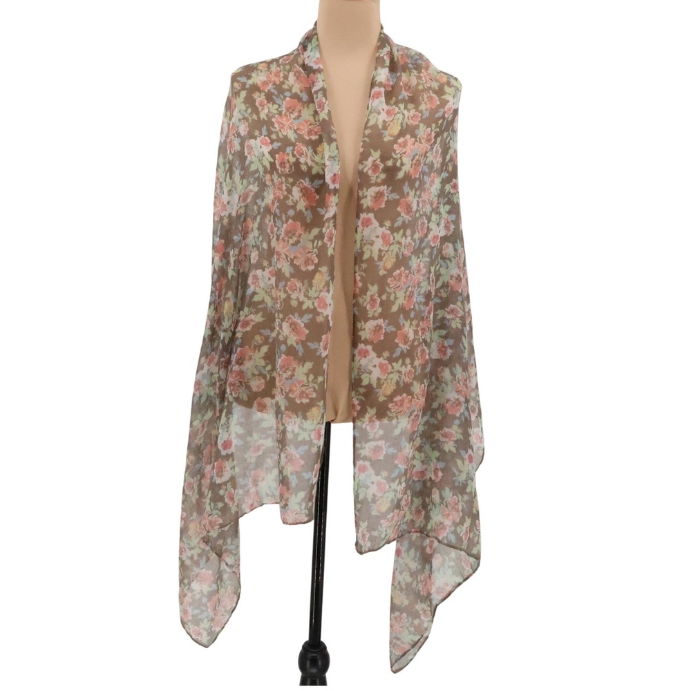 Target Floral Scarf Shawl Wrap Cottage Core Lightweight Sheer‎ Brown Pink 72x28